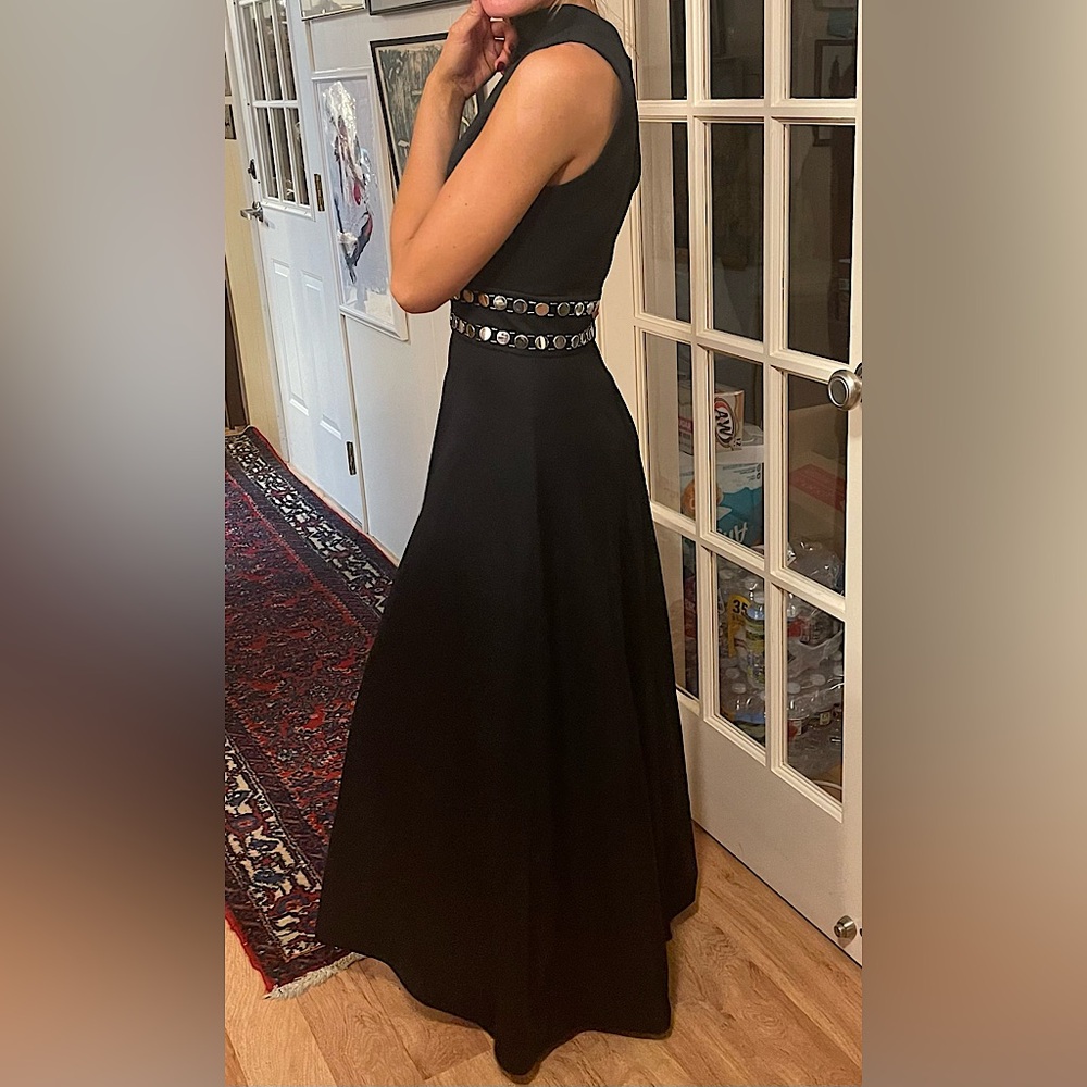 Vintage 1970s Halter Maxi/Evening Dress With Silver Studded Empire Waist Trim